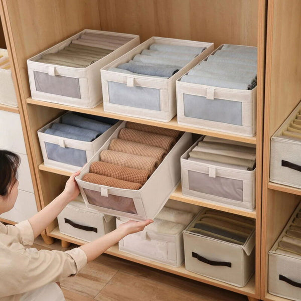 1 Bac de Rangement Pliable en Tissu – Organisateur Modulable pour Armoire ou Dressing – Blanc