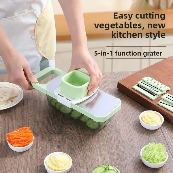 Mandoline de Cuisine Multifonction – Râpe & Coupe-Légumes avec Bac Collecteur