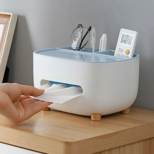 Boîte à mouchoirs multifonction avec rangement – Disponible en rose & bleu ciel