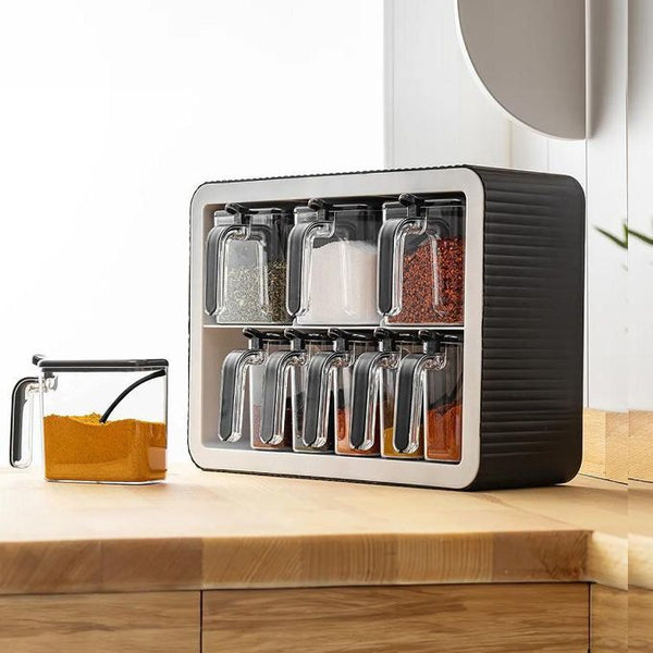 Organisateur Épices Bocaux – Rangement Pratique & Élégant – Blanc & Gris