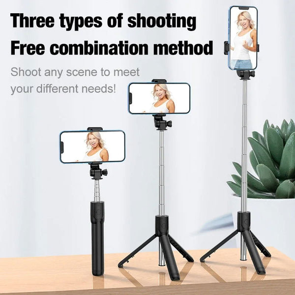 Trépied Télescopique 2-en-1 avec Support Smartphone – Rotation 360° – Mode Horizontal & Vertical