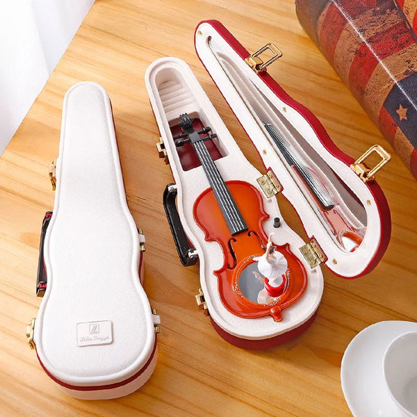 Boîte à Musique Violon avec Danseuse Rotative – Design Étui Luxe avec Miroir Intégré