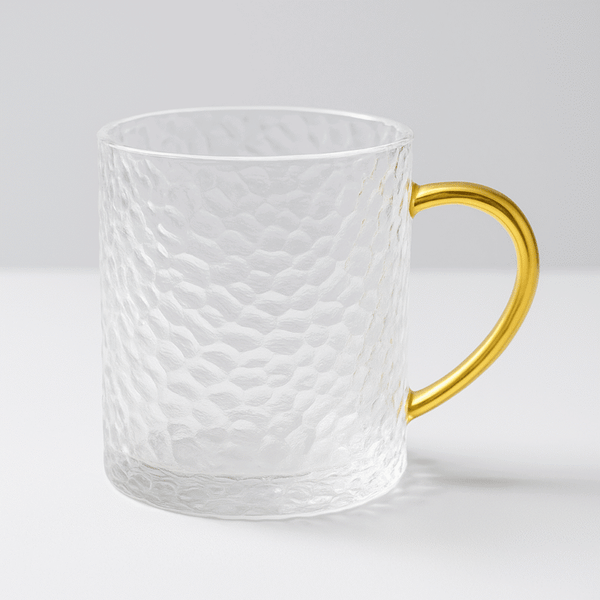 Tasse en Verre Martelé avec Anse En Verre Dorée – 110 ml
