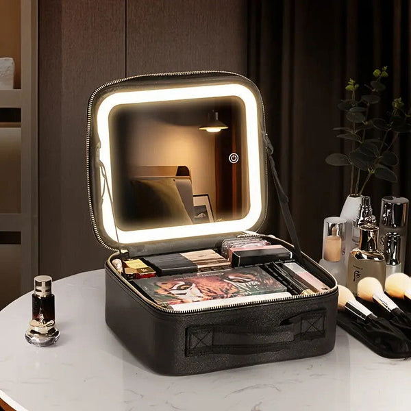 Trousse de Maquillage avec Miroir LED – Noir