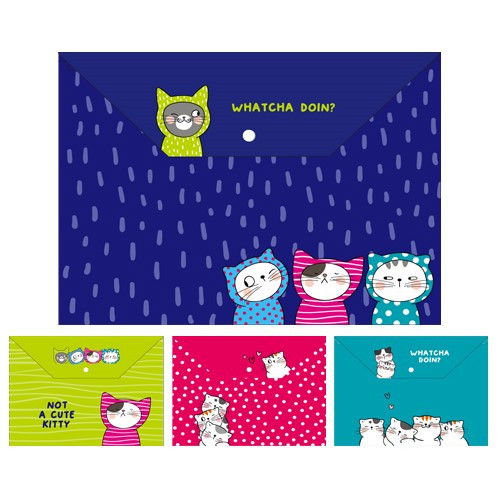 Pochette A4 M&G avec Motifs Chats – Fermeture Bouton Pression | Modèle au choix