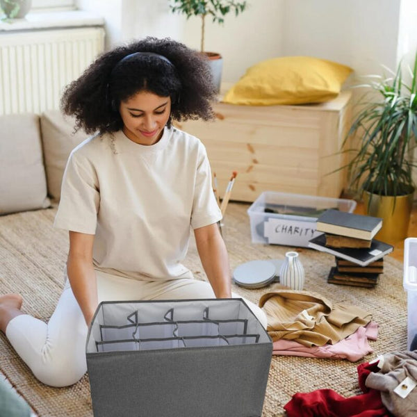 Boîte de Rangement Compartimentée en Tissu – 12 Cases, 42 x 30 x 23 cm