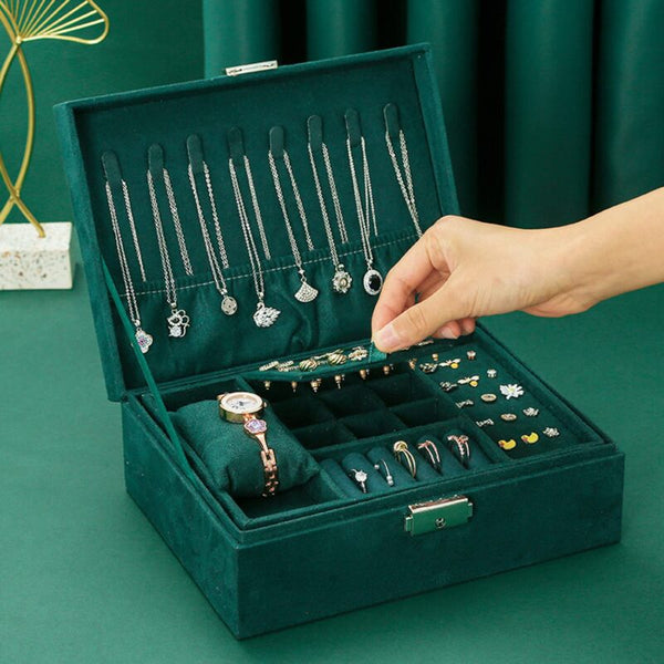 Boîte à Bijoux en Velours Vert – Élégance et Rangement Haut de Gamme