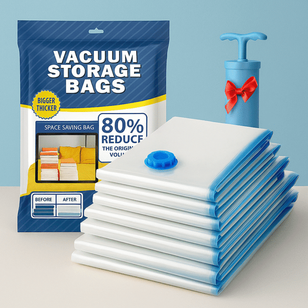 Lot de 12 Sacs de Rangement Sous Vide avec Pompe Incluse – Gain de Place Optimal