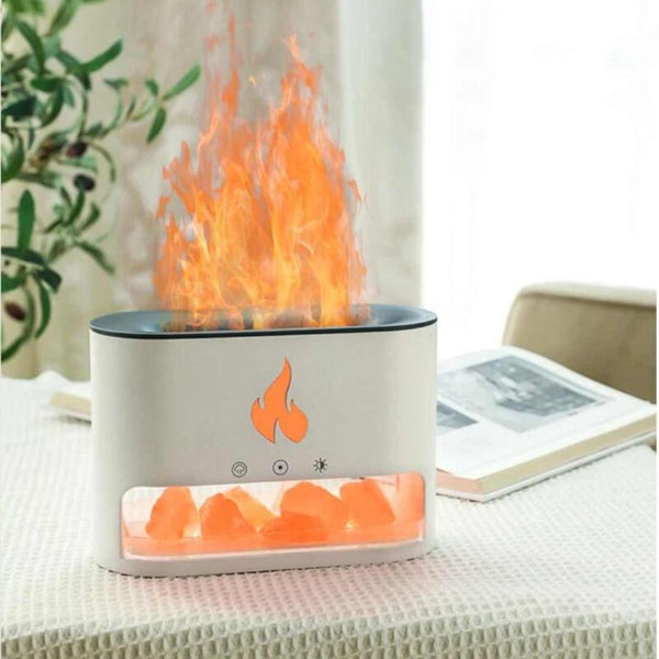 Humidificateur Diffuseur Style Cheminée en Forme de Flamme – Blanc