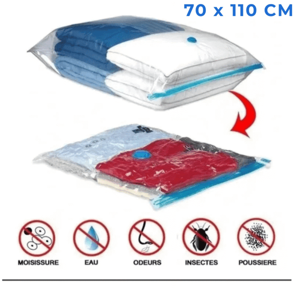 Sac de Compression Sous Vide 70 x 110 cm – Gain de Place Idéal pour Maison, Voyage et Déménagement