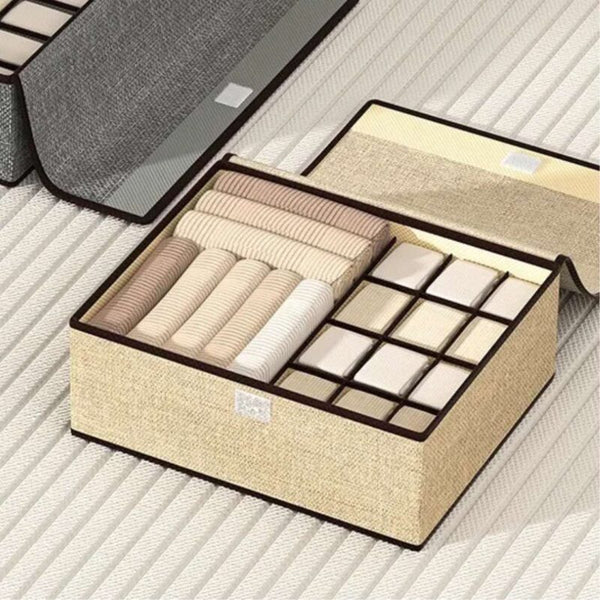 Organiseur de tiroir pliable – 12 compartiments | Rangement chaussettes, sous-vêtements et accessoires – Beige