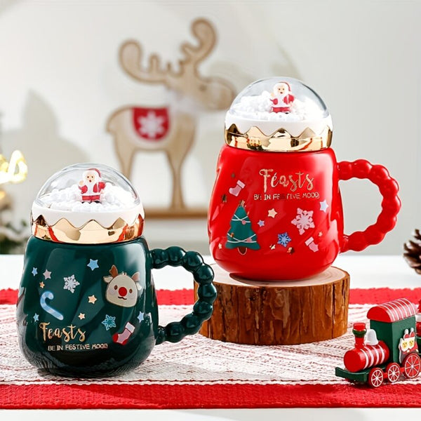 Mug Boule à Neige de Noël – Couvercle Père Noël 3D – Édition Limitée