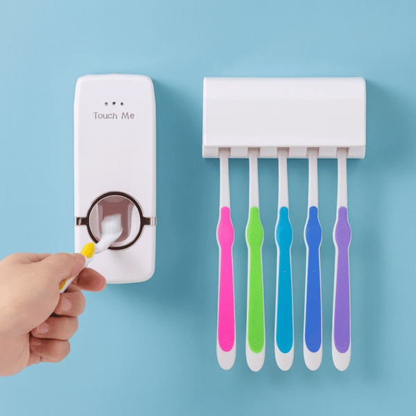 Distributeur Automatique de Dentifrice + Porte-Brosses Mural – Hygiénique & Pratique