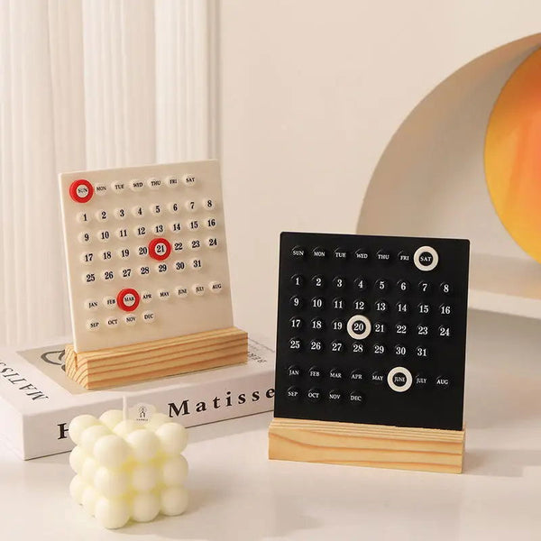 Calendrier Perpétuel Magnétique – Design Moderne avec Socle en Bois