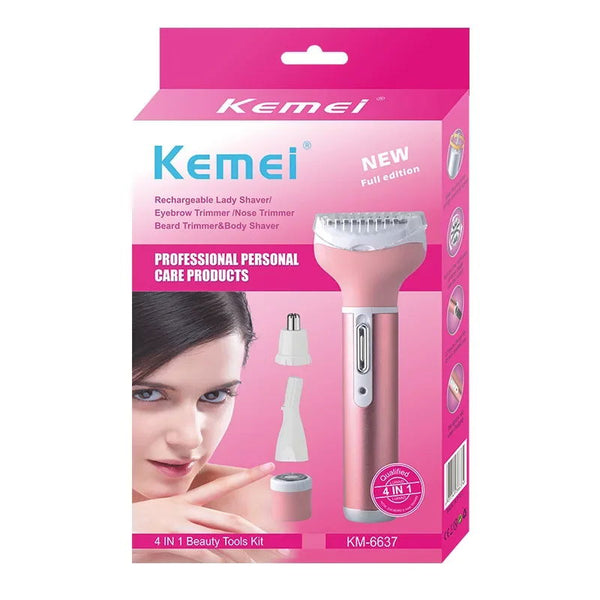 Tondeuse Électrique Féminine 4 en 1 Rechargeable – Kemei KM-6637