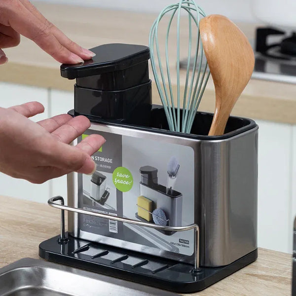 Distributeur de savon et organiseur d’évier 2-en-1 – Acier inoxydable & design compact