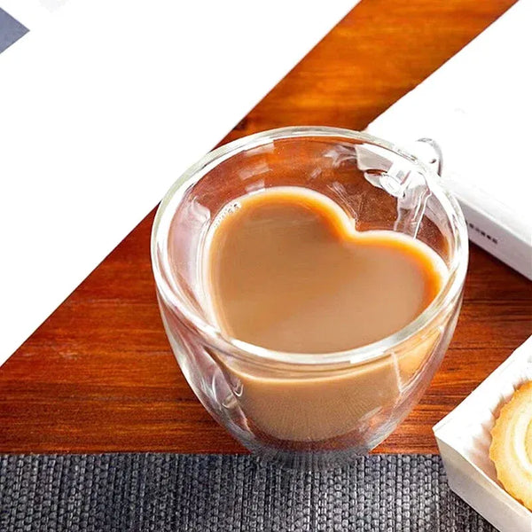 Tasse en Verre Double Paroi – Design Cœur 80 ml